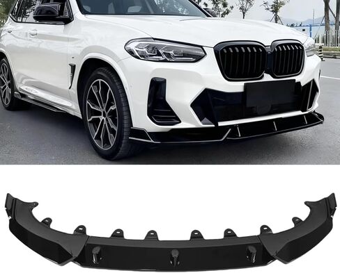 الشفة الأمامية 3 قطع متوافقة مع BMW X3 G01 X4 G02 LCI M-Sport Model 2022 2023 2024 المصد الأمامي للشفاه المفسد الفاصل أسود لامع in Kuwait