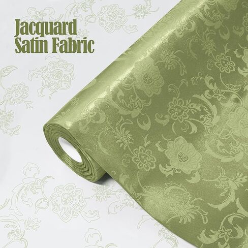 KKJIAF Sage Green Satin Jacquard Fabric 2 Yard, 60 Inch Wide Shiny Sunflower Pattern Silky Brocade Cloth Fabric for Tablecloth, Table Runner, Napkins, Dress, Bedding Sheet, DIY Crafts in Saudi Arabia