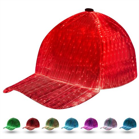 Unisex LED Hat, 7 Colors Baseball Cap Light Up with Fiber Optic Luminous USB Charge Costume Party Hat for Men Women (White) in Kuwait