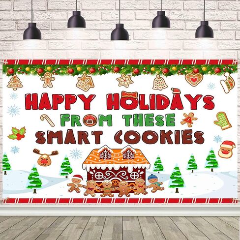 7x5ft Christmas Classroom Party Decoration Winter Christmas Gingerbread Banner Xmas Gingerbread House Hanging Porch Backdrop for Winter Holiday School Indoor Outdoor Wall Party Decor in Saudi Arabia