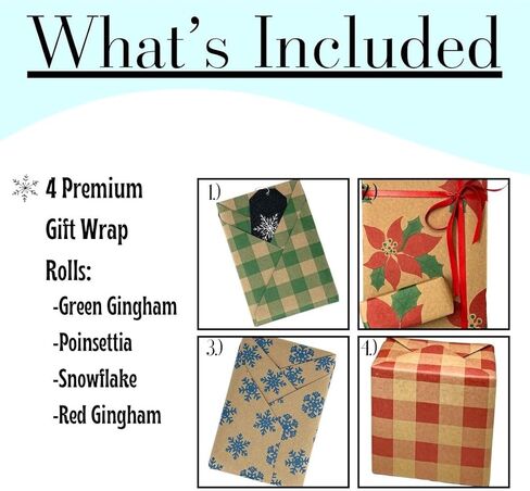 N. F. String & Son, Inc. Rustic Christmas Wrapping Paper & Gift Wrap, 4-Roll Set 40" x 9' Each, 120 sq.ft, 40lb Kraft, Recyclable (Holiday Variety Pack) in Saudi Arabia