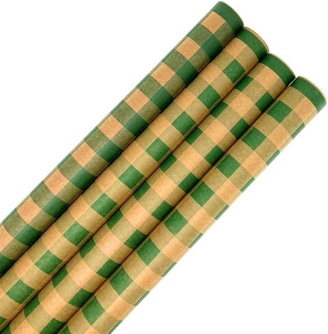 N. F. String & Son, Inc. Rustic Christmas Wrapping Paper & Gift Wrap, 4-Roll Set 40" x 9' Each, 120 sq.ft, 40lb Kraft, Recyclable (Holiday Variety Pack) in Saudi Arabia