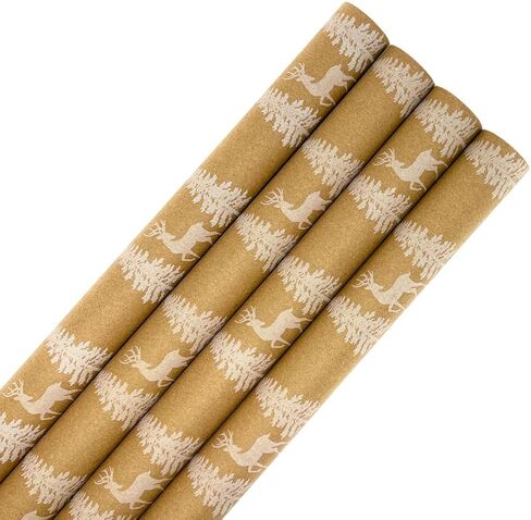N. F. String & Son, Inc. Rustic Christmas Wrapping Paper & Gift Wrap, 4-Roll Set 40" x 9' Each, 120 sq.ft, 40lb Kraft, Recyclable (Holiday Variety Pack) in Saudi Arabia