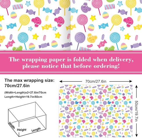 Whaline 12 Sheets Candyland Wrapping Paper - Not Roll - Colorful Sweet Candy Lollipop Plaid Stripe Gift Wrap Paper Folded Flat for DIY Crafts Christmas Birthday Party, 19.7 x 27.6 Inch in Saudi Arabia