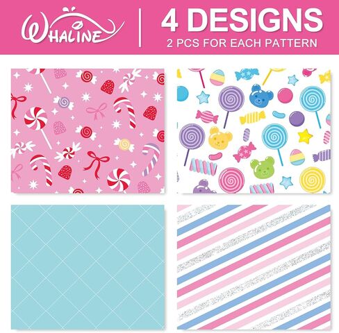 Whaline 12 Sheets Candyland Wrapping Paper - Not Roll - Colorful Sweet Candy Lollipop Plaid Stripe Gift Wrap Paper Folded Flat for DIY Crafts Christmas Birthday Party, 19.7 x 27.6 Inch in Saudi Arabia