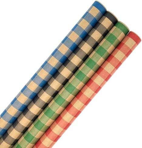 N. F. String & Son, Inc. Rustic Christmas Wrapping Paper & Gift Wrap, 4-Roll Set 40" x 9' Each, 120 sq.ft, 40lb Kraft, Recyclable (Holiday Variety Pack) in Saudi Arabia