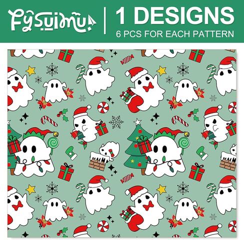 FYSUIMU 6 Sheets Christmas Ghost Wrapping Paper - Not Roll - Halloween Green Xmas Tree Candy Ghost Gift Wrap Paper Folded Flat for Xmas Winter Holiday DIY Crafts Decor, 19.7 x 27.6 Inch in Saudi Arabia