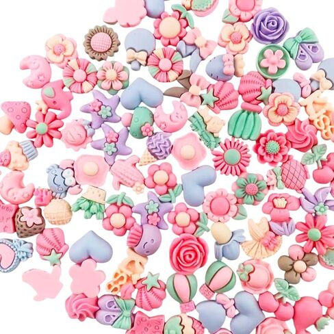 100PC Mix Flatback Resin Flowers Embellishments for DIY Crafts, Scrapbooking, Hair Clips, Hair Bows, Phone Case Decoration 13~23mm in Saudi Arabia