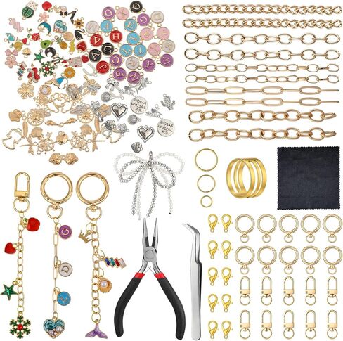 Meyeyaia 325pcs DIY Keychain Kit,Including 20 Keychain Clips 25 Extender Chain 118 Charms Jewelry Plier, Bag Charm Kit,Keychains Making Kits for DIY Crafting and Jewelry Making in Saudi Arabia