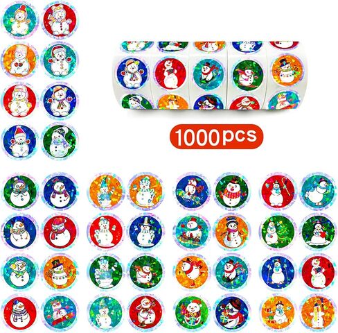 1000 قطعة من ملصقات الملصقات على شكل رجل الثلج لعيد الميلاد، مقاس 2.54 سم، ملصقات بطاقات ختم كرتونية عاكسة بالليزر مقاس 2.54 سم للأطفال في الشتاء وأعياد الميلاد وحفلات عيد الميلاد in Kuwait