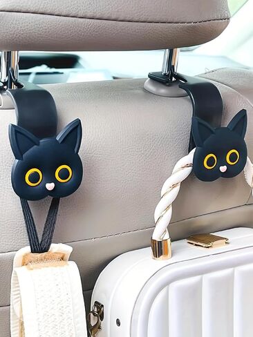 2-Pack Car Seat Headrest Hooks, Cute Car Hook Hanger, Vehicle Car Hooks, Car Storage Organizer for Purses, Handbag, Coats, Umbrellas Holder, Black in Saudi Arabia