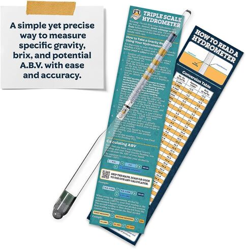 Hydrometer | Monitor and Test Your Homebrew | Homebrewed Beer, Wine, Mead, Cider, and More | Easily Measure Specific Gravity in Kuwait