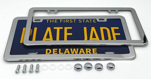 2 Pack Premium Silver License Plate Frame, Solid Rust-Proof Aluminum Holder with 2 Holes, Universal Car Frame for Women and Man, Including Screws (Glossy Silver) in Saudi Arabia