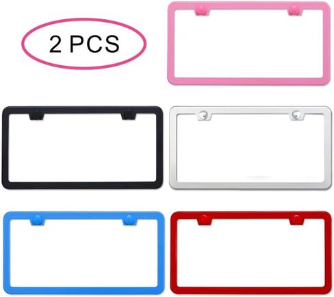 2 Pack Premium Silver License Plate Frame, Solid Rust-Proof Aluminum Holder with 2 Holes, Universal Car Frame for Women and Man, Including Screws (Glossy Silver) in Saudi Arabia