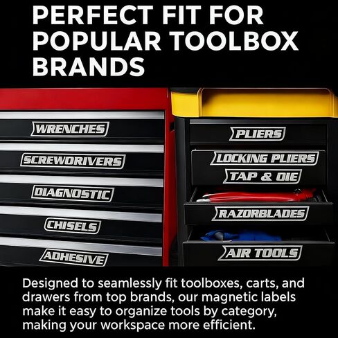 12 Pack of Magnetic Toolbox Labels, 3D-Printed Tool Box Labels, General Tool Box Organize Accessories, Reusable Tags for Box Drawers Carts and Cabinets (Black) in Saudi Arabia
