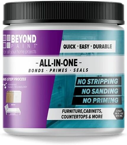 طلاء إعادة التشطيب الكل في واحد من Beyond Paint، بدون صنفرة، لمسة نهائية غير لامعة للخزانات وأسطح العمل والأثاث والأبواب، 1 لتر، أبيض ساطع in Kuwait
