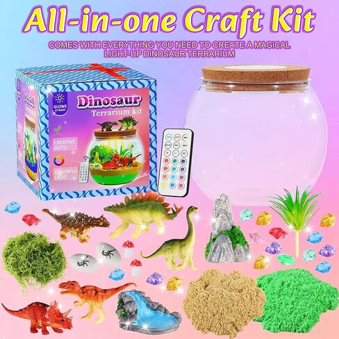 Gifmore Dinosaur Terrarium Kit for Kids with LED Night Light & Remote Control, Dinosaur Toys & Arts and Crafts for Boys Ages 4-12, Creative Birthday Christmas Gifts for Kids in Saudi Arabia