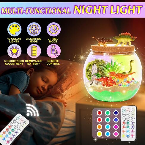 Gifmore Dinosaur Terrarium Kit for Kids with LED Night Light & Remote Control, Dinosaur Toys & Arts and Crafts for Boys Ages 4-12, Creative Birthday Christmas Gifts for Kids in Saudi Arabia