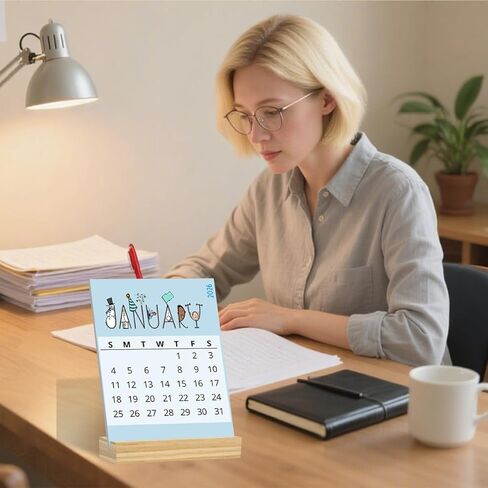 2026 Desk Calendar with Wood Stand Monthly Desk Calender Graduation Housewarming New Home Mini Calendar Gift for Women Teacher Coworkers Office Desk Decor 5.1 x 3.78 inches in Saudi Arabia