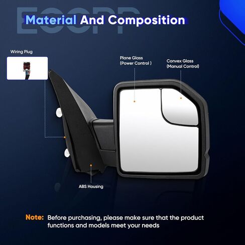 ECCPP Tow Mirror Towing Mirror Compatible With 2015-2020 For Ford For F-150 Pickup With Right Side Power Adjusted Turn Signal Light Temperature Sensor With Black Cap Housing in Saudi Arabia