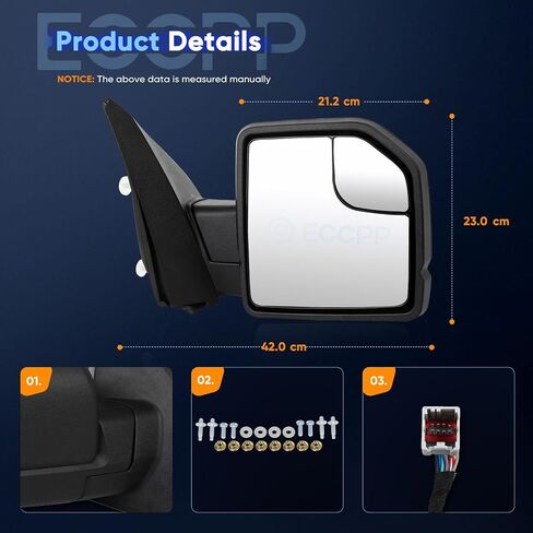 ECCPP Tow Mirror Towing Mirror Compatible With 2015-2020 For Ford For F-150 Pickup With Right Side Power Adjusted Turn Signal Light Temperature Sensor With Black Cap Housing in Saudi Arabia