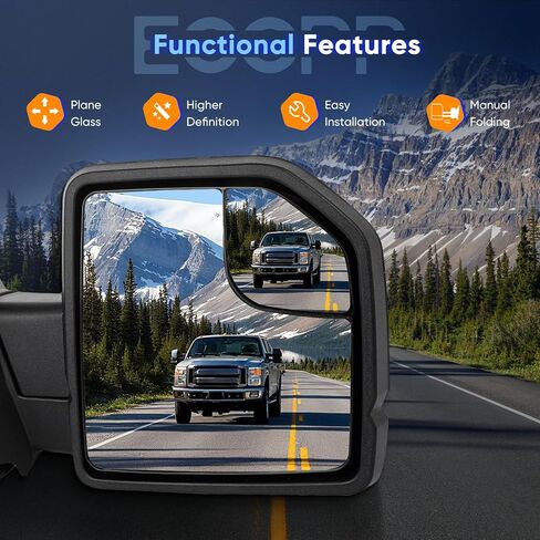 ECCPP Tow Mirror Towing Mirror Compatible With 2015-2020 For Ford For F-150 Pickup With Right Side Power Adjusted Turn Signal Light Temperature Sensor With Black Cap Housing in Saudi Arabia