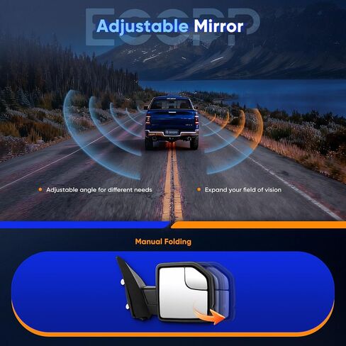 ECCPP Tow Mirror Towing Mirror Compatible With 2015-2020 For Ford For F-150 Pickup With Right Side Power Adjusted Turn Signal Light Temperature Sensor With Black Cap Housing in Saudi Arabia