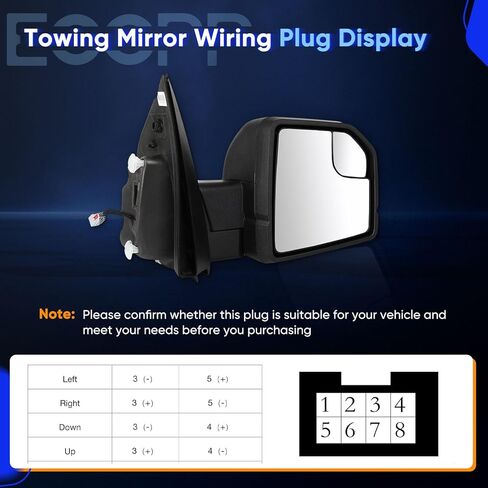 ECCPP Tow Mirror Towing Mirror Compatible With 2015-2020 For Ford For F-150 Pickup With Right Side Power Adjusted Turn Signal Light Temperature Sensor With Black Cap Housing in Saudi Arabia