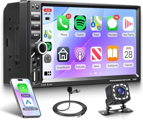 Double Din Car Stereo with Carplay Android Auto, Rimoody 7 Inch Touch Screen Car Radio Bluetooth, FM Radio, Mirror Link, Dual USB Fast Charge, EQ, SWC, Backup Camera in Saudi Arabia