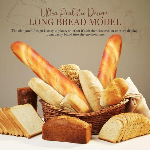 Angoily 2Pcs Baguette, Fake French Bread Long Loaf Fake Food for Table Photo, Artificial Adornment Croissant Bread Lifelike Dessert Pretend Food Kitchen Decoration Model in Saudi Arabia
