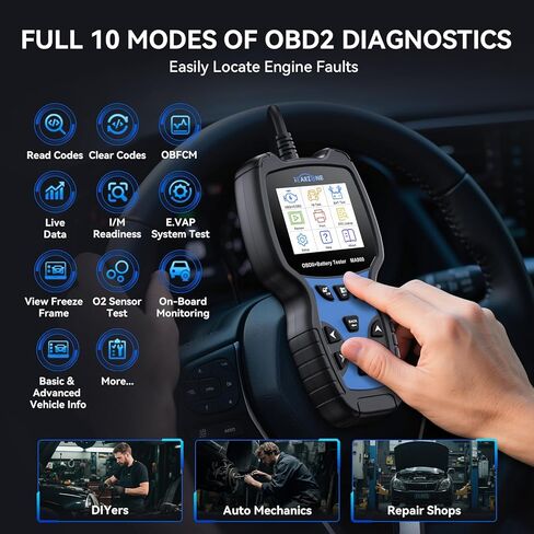 MA900 Battery Tester + OBD2 Scanner 2 in 1, 12V 24V 100-2000CCA Accurate & Instant Battery Health Diagnostic Tool with OBFCM Test I/M Test, Charging & Cranking Analyzer for Car, Motorcycle in Saudi Arabia