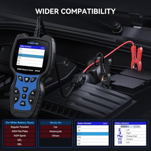 MA900 Battery Tester + OBD2 Scanner 2 in 1, 12V 24V 100-2000CCA Accurate & Instant Battery Health Diagnostic Tool with OBFCM Test I/M Test, Charging & Cranking Analyzer for Car, Motorcycle in Saudi Arabia