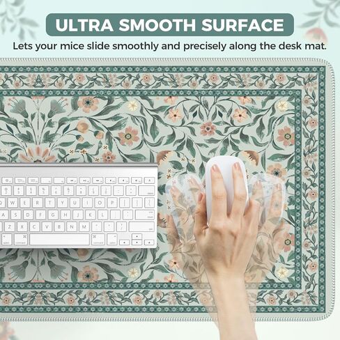 iLeadon Large Mouse Pad for Desks, Floral Pattern Mouse Pad for Keyboard, Smooth Computer Desk Mat, Non-Slip Rubber Base Green Desk Matt 35.4"x15.7" for Office Home (Green) in Saudi Arabia