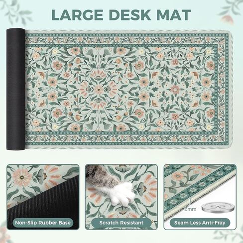 iLeadon Large Mouse Pad for Desks, Floral Pattern Mouse Pad for Keyboard, Smooth Computer Desk Mat, Non-Slip Rubber Base Green Desk Matt 35.4"x15.7" for Office Home (Green) in Saudi Arabia