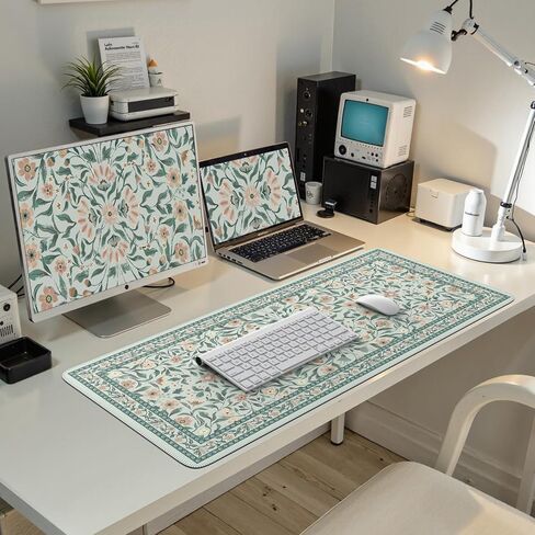 iLeadon Large Mouse Pad for Desks, Floral Pattern Mouse Pad for Keyboard, Smooth Computer Desk Mat, Non-Slip Rubber Base Green Desk Matt 35.4"x15.7" for Office Home (Green) in Saudi Arabia