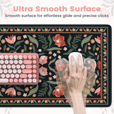 iLeadon Large Mouse Pad for Desks, Floral Pattern Mouse Pad for Keyboard, Smooth Computer Desk Mat, Non-Slip Rubber Base Green Desk Matt 35.4"x15.7" for Office Home (Green) in Kuwait
