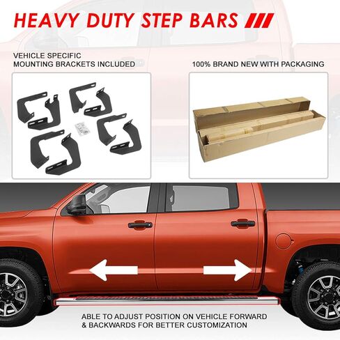 لوحات تشغيل Auto Dynasty 5 بوصات متوافقة مع 2007-2021 Toyota Tundra CrewMax/كابينة طاقم ممتدة، قضبان Nerf من الفولاذ المقاوم للصدأ، خطوات جانبية من الكروم المصقول غير قابلة للانزلاق in Saudi Arabia