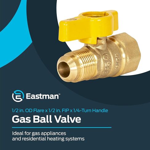 Eastman Brass Straight Gas Ball Valve Connector with Quarter-Turn Lever Handle, 1/2 Inch FIP x 3/8 Inch OD Tube, 60001 in Kuwait