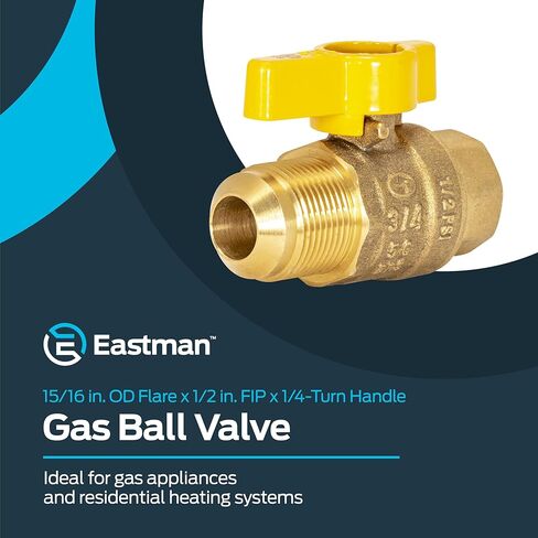 Eastman Brass Straight Gas Ball Valve Connector with Quarter-Turn Lever Handle, 1/2 Inch FIP x 3/8 Inch OD Tube, 60001 in Kuwait