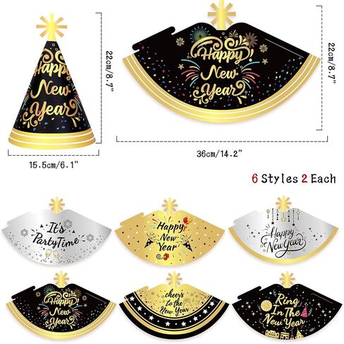 HOWAF رأس السنة الجديدة لوازم الحفلات 2026 NYE Party Favors Kit، 30pcs الذهب الأسود والفضة رأس السنة الجديدة القبعات المخروطية القبعات سنة جديدة سعيدة نظارات 2026 نظارات صور الدعائم لديكورات ليلة رأس السنة الجديدة 2026 in Saudi Arabia