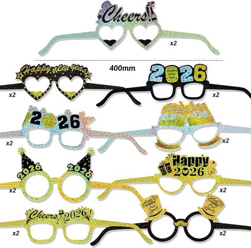 HOWAF رأس السنة الجديدة لوازم الحفلات 2026 NYE Party Favors Kit، 30pcs الذهب الأسود والفضة رأس السنة الجديدة القبعات المخروطية القبعات سنة جديدة سعيدة نظارات 2026 نظارات صور الدعائم لديكورات ليلة رأس السنة الجديدة 2026 in Saudi Arabia