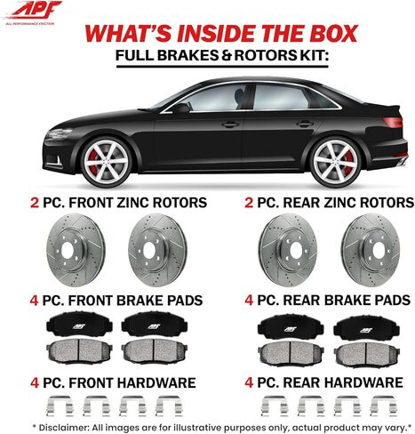 APF Full Brake Kit Compatible For Chevrolet HHR 2008-2010 Zinc Drilled and Slotted Rotors with Carbon Fiber Pads | 5, 5 Lugs | 296 MM / 11.654 Inch Rotor Diamter | 10YR WTY | 4 Rotors 8 Pads in Saudi Arabia