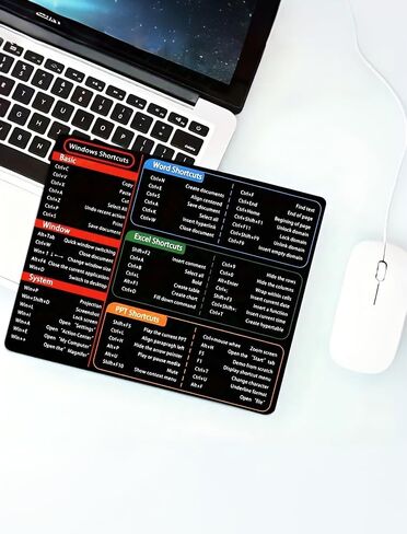 Shortcuts Mouse Pad - Compact Non-Slip Desk Mat with Printed Keyboard Commands, Portable Office Accessories for Laptop/Home/Work. in Saudi Arabia