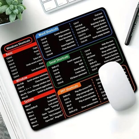 Shortcuts Mouse Pad - Compact Non-Slip Desk Mat with Printed Keyboard Commands, Portable Office Accessories for Laptop/Home/Work. in Saudi Arabia