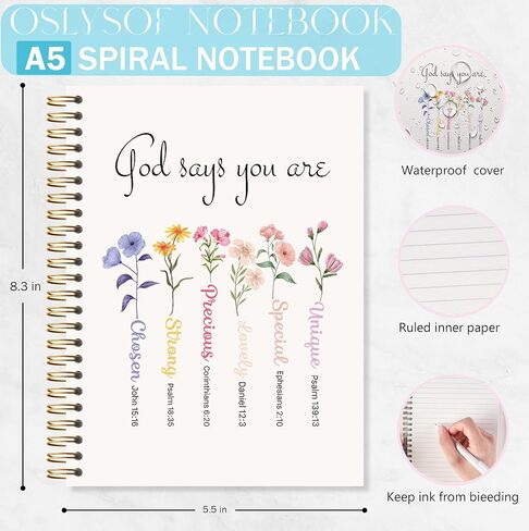 OSLYSOF God Says You Are Christian Spiral Notebook, Colorful Floral Bible Journaling Notebook, Bible Notebooks for Note Taking, Religious Prayer Journal for Woman, 5.5x8.3 Inch with 164 Pages in Saudi Arabia