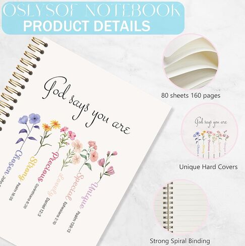 OSLYSOF God Says You Are Christian Spiral Notebook, Colorful Floral Bible Journaling Notebook, Bible Notebooks for Note Taking, Religious Prayer Journal for Woman, 5.5x8.3 Inch with 164 Pages in Saudi Arabia