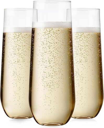 24 Pcak Champagne Flutes Plastic, 9 Oz Disposable Stemless Mimosa Gold Rim Toasting Glasses, Clear Crystal Plastic Cocktail Cups for Party Wedding Birthday in Saudi Arabia