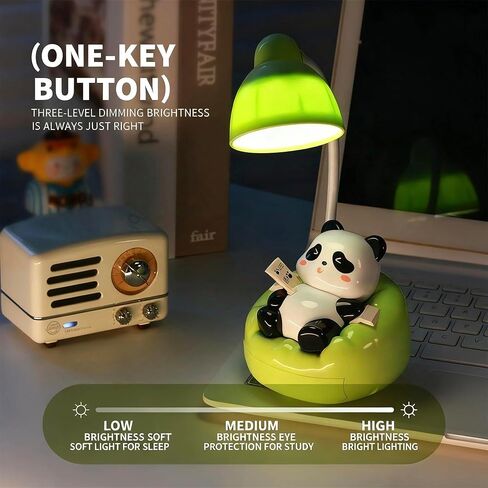 مصباح مكتب LED مع منفذ شحن USB، معقوفة، ضوء ليلي لطيف على شكل باندا لغرفة النوم وغرفة الدراسة، للأولاد والبنات والأطفال، تحكم باللمس، 500 مللي أمبير في الساعة، ديكور إضاءة قابل لإعادة الشحن للأولاد والبنات in Kuwait