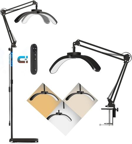 New Upgrad 2-in-1 Lash Light for Eyelash Tech, Foldable LED Half Moon Floor Lamp, Esthetician Light for Tattoo Art, Nail, Craft,Extensions - Adjustable Brightness Color, Rotating Arm(Black) in Saudi Arabia