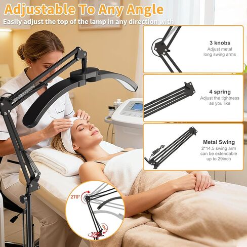 New Upgrad 2-in-1 Lash Light for Eyelash Tech, Foldable LED Half Moon Floor Lamp, Esthetician Light for Tattoo Art, Nail, Craft,Extensions - Adjustable Brightness Color, Rotating Arm(Black) in Saudi Arabia